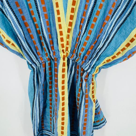 Pearl & Caviar Boho Cotton Striped Cinched Waist Dress Coverup Blue Size M/L - Picture 4 of 6